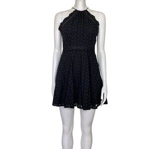 Superdry Navy Lace Teagan Halter Dress 100% Cotton. Size 4. Skater Fit Flare Y2K